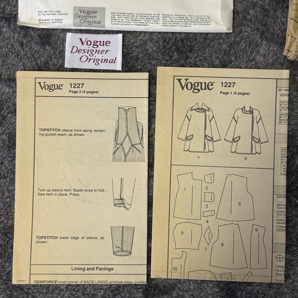 Vogue Patterns #1227 Issey Miyake Vogue Designer Original - coat *UNCUT* w/label - Picture 5 of 5